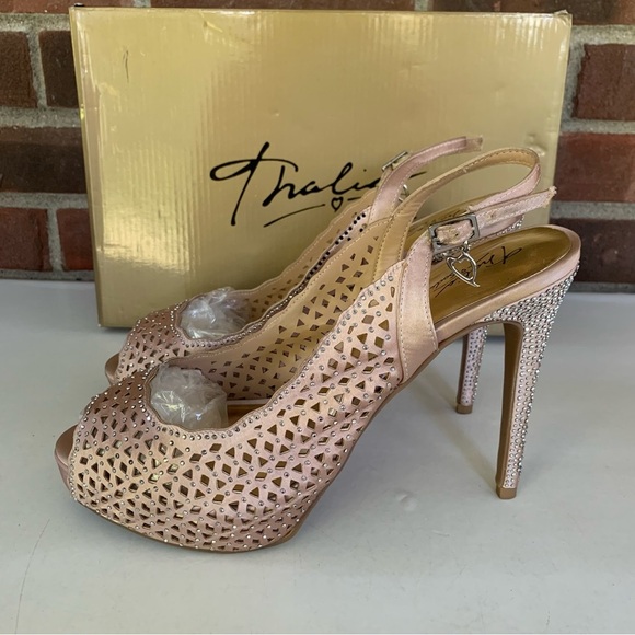 Thalia Sodi Cace2F Champagne Peep Toe Platform Pump Women’s US 9 M - Picture 5 of 9